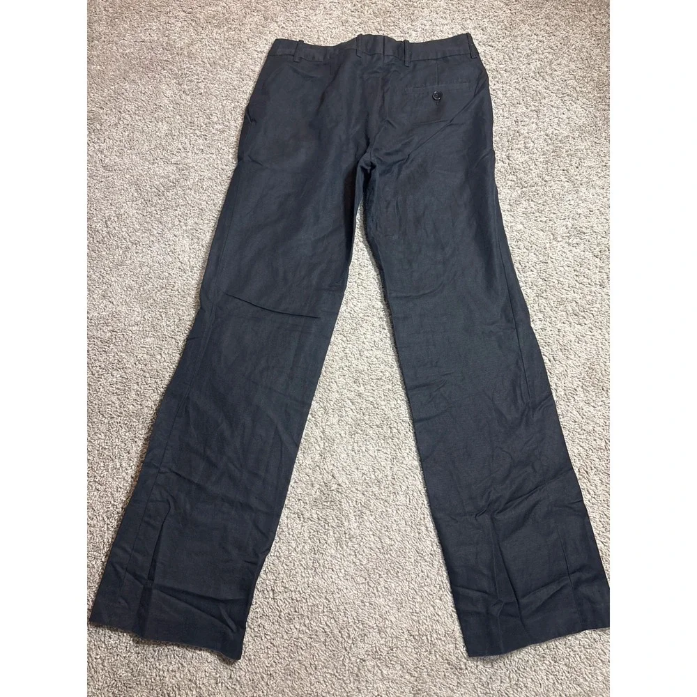 H&M Black Linen Blend Straight Leg Trousers Pants Womens Size 6